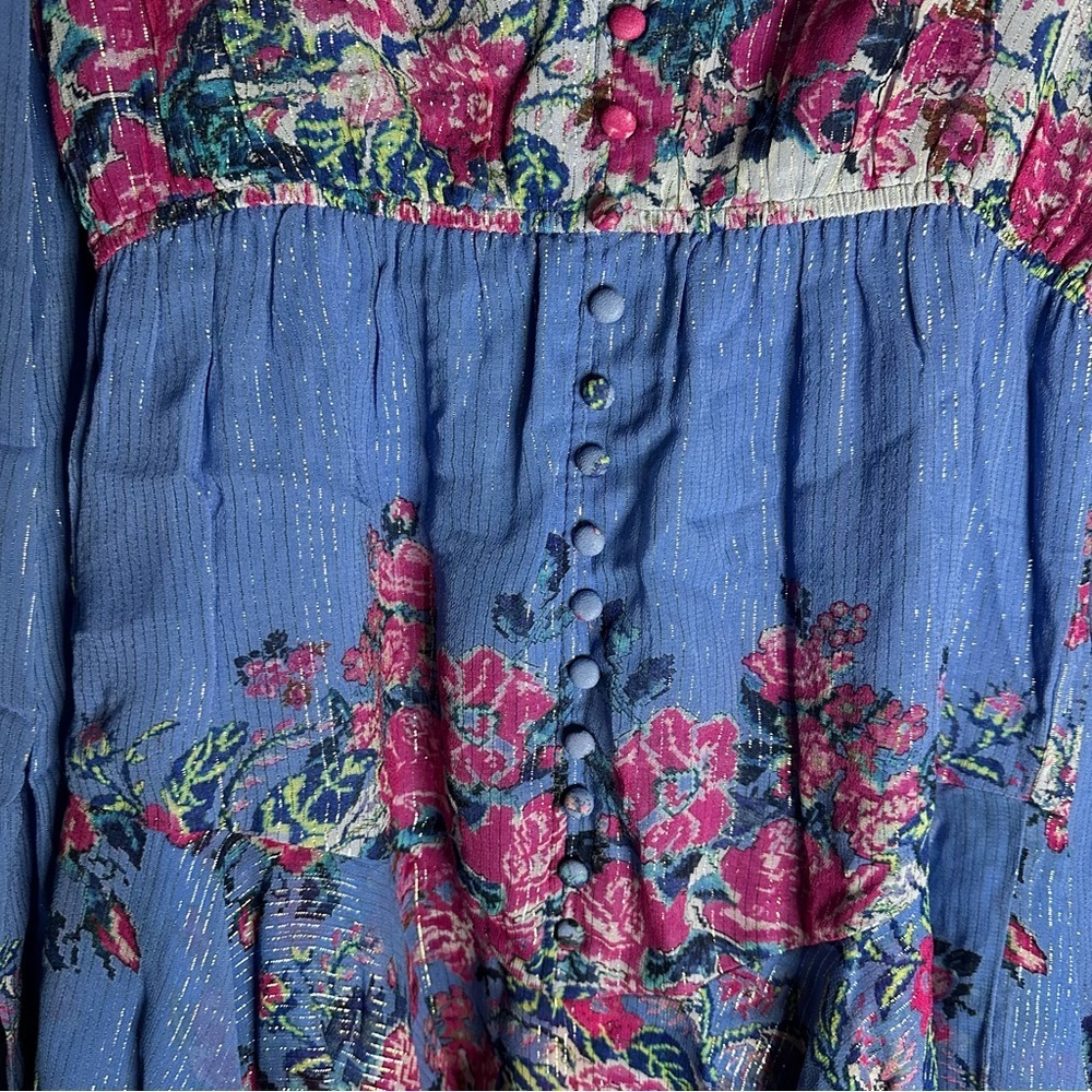 HEMANT & NANDITA Metallic Stripe Floral Minidress SZ M - Picture 3 of 7